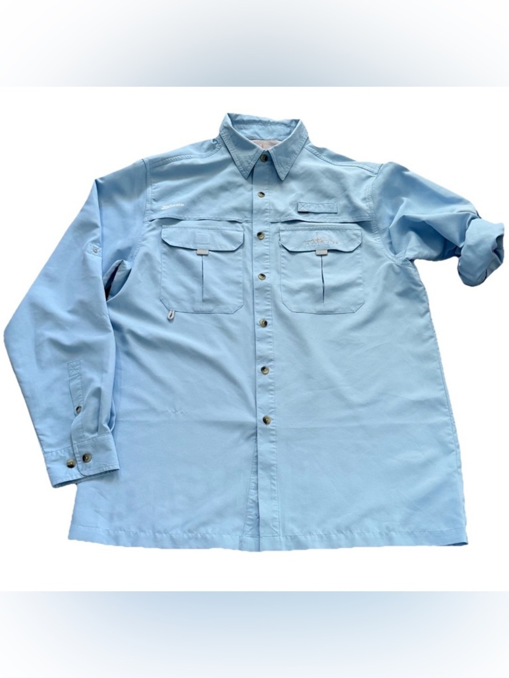 Habitat Men’s M Blue Solar Factor 40+ Fishing Shirt Button Up Roll Tab Vented